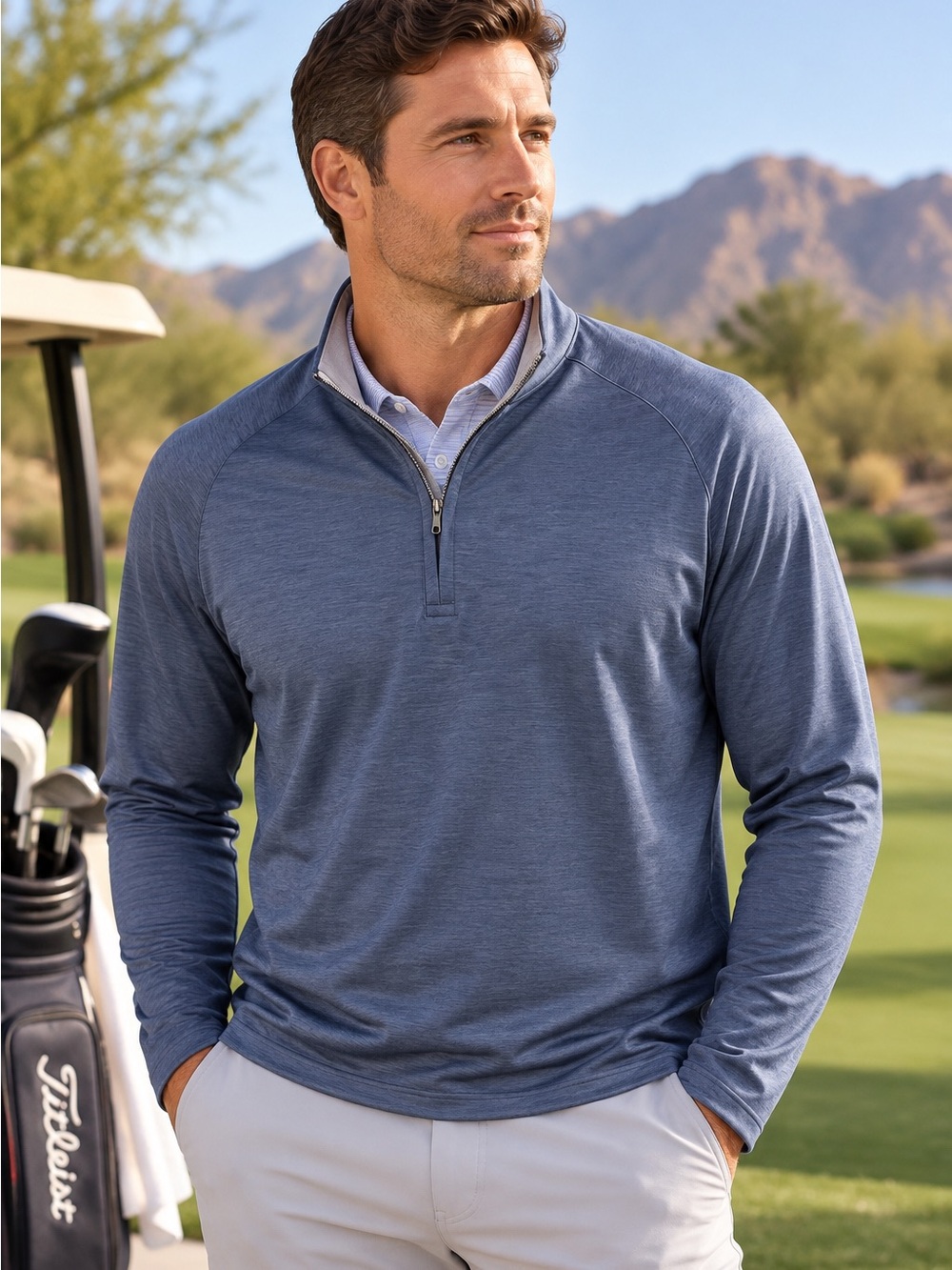 NWT Peter Millar Crown Crafted Golf 1/4 Zip Pullover XXL Blue Gray